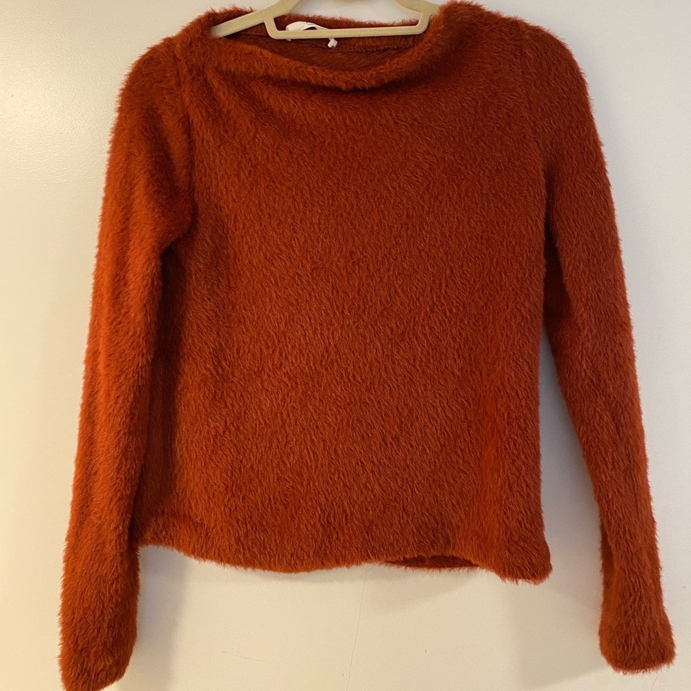 Mango cropped orange fuzzy sweater